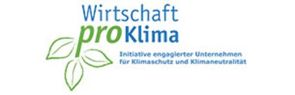 The logo of: Wirtschaft pro Klima, font in green and blue colors.