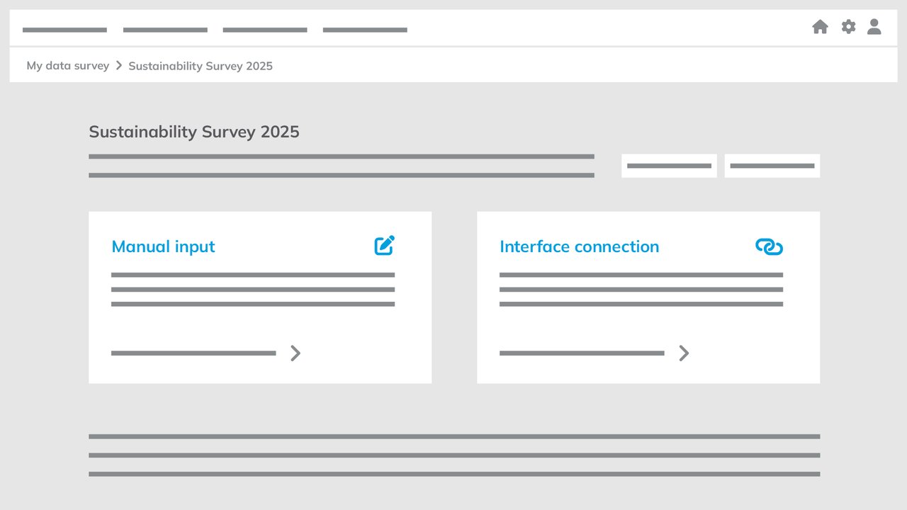 Dashboard for sustainability data collection with manual input or interface connection.