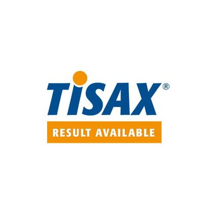 TISAX logo with 'RESULT AVAILABLE' shows successful information security assessment
